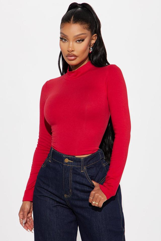 Sabrina Mock Neck Long Sleeve Top - Red Product Image