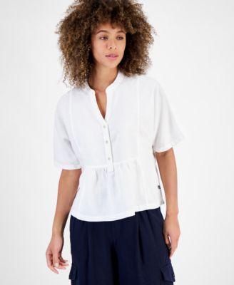 Nautica Jeans Womens Linen-Blend Peplum Top Product Image