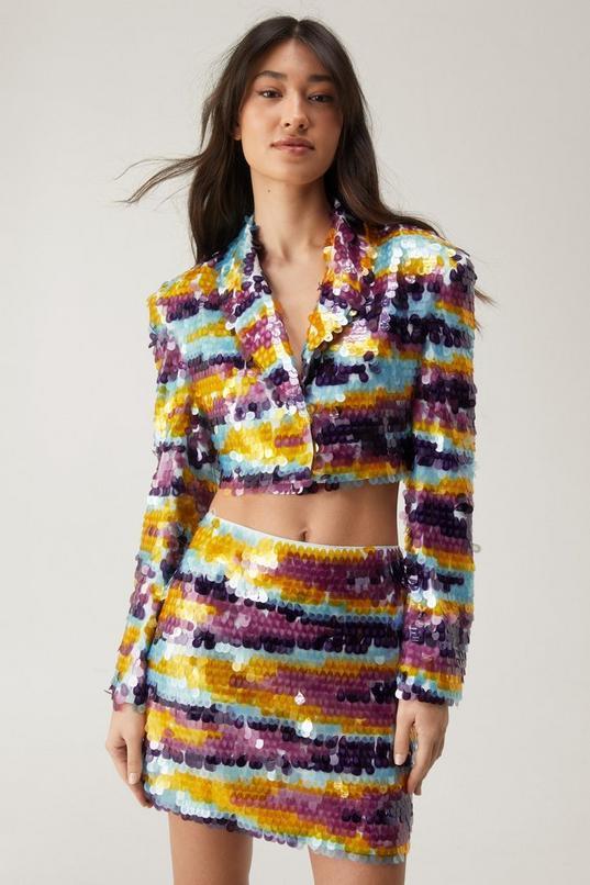 Premium Multicolor Sequin Cropped Blazer Product Image