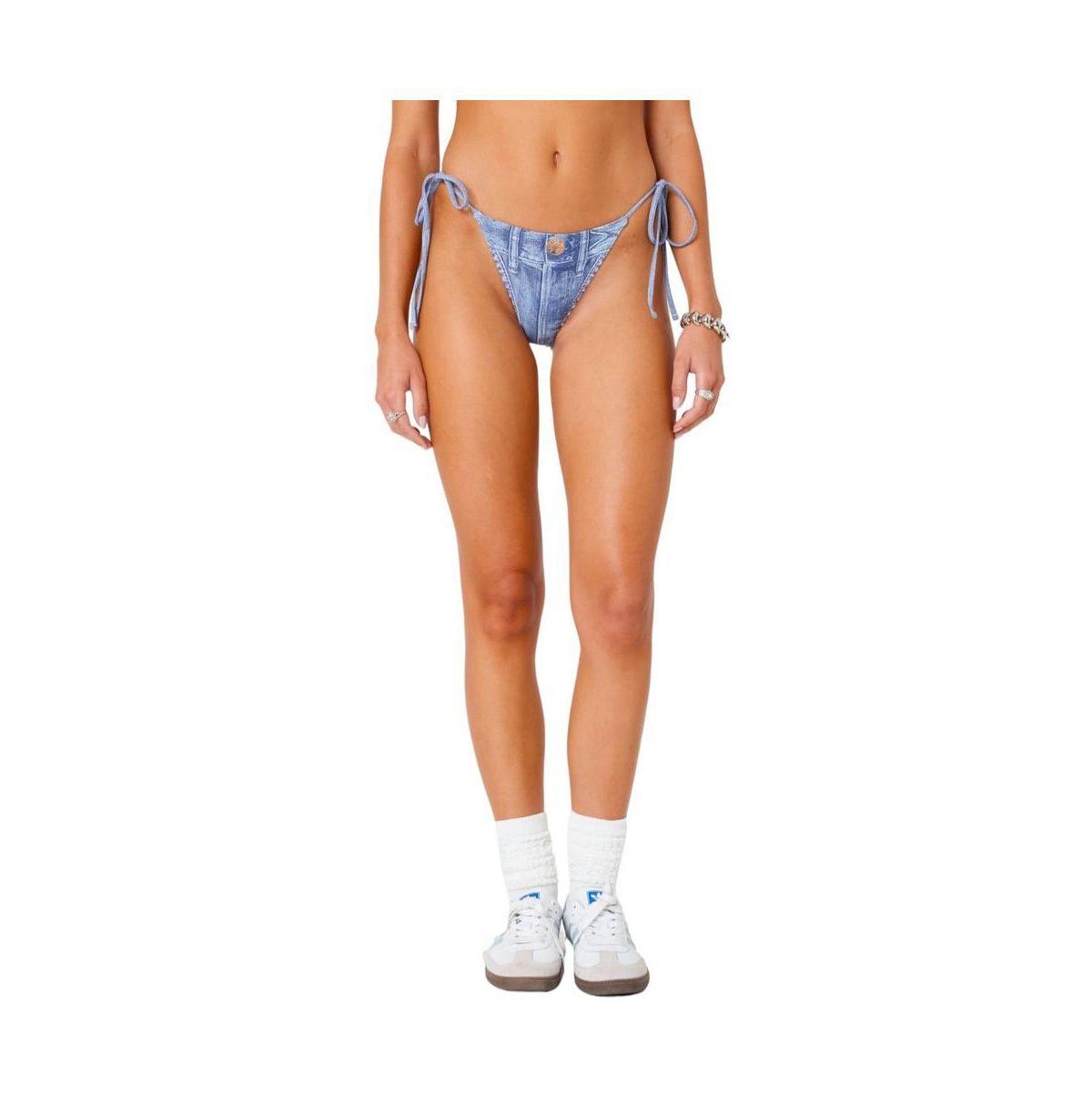 Edikted Womens Denim Printed String Bikini Bottom Product Image