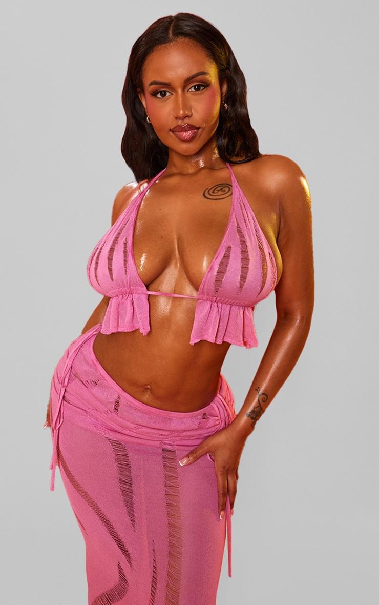 Shape Bright Pink Knit Ladder Detailed Halterneck Bralet Product Image