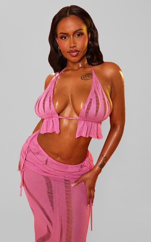 Shape Bright Pink Knit Ladder Detailed Halterneck Bralet Product Image