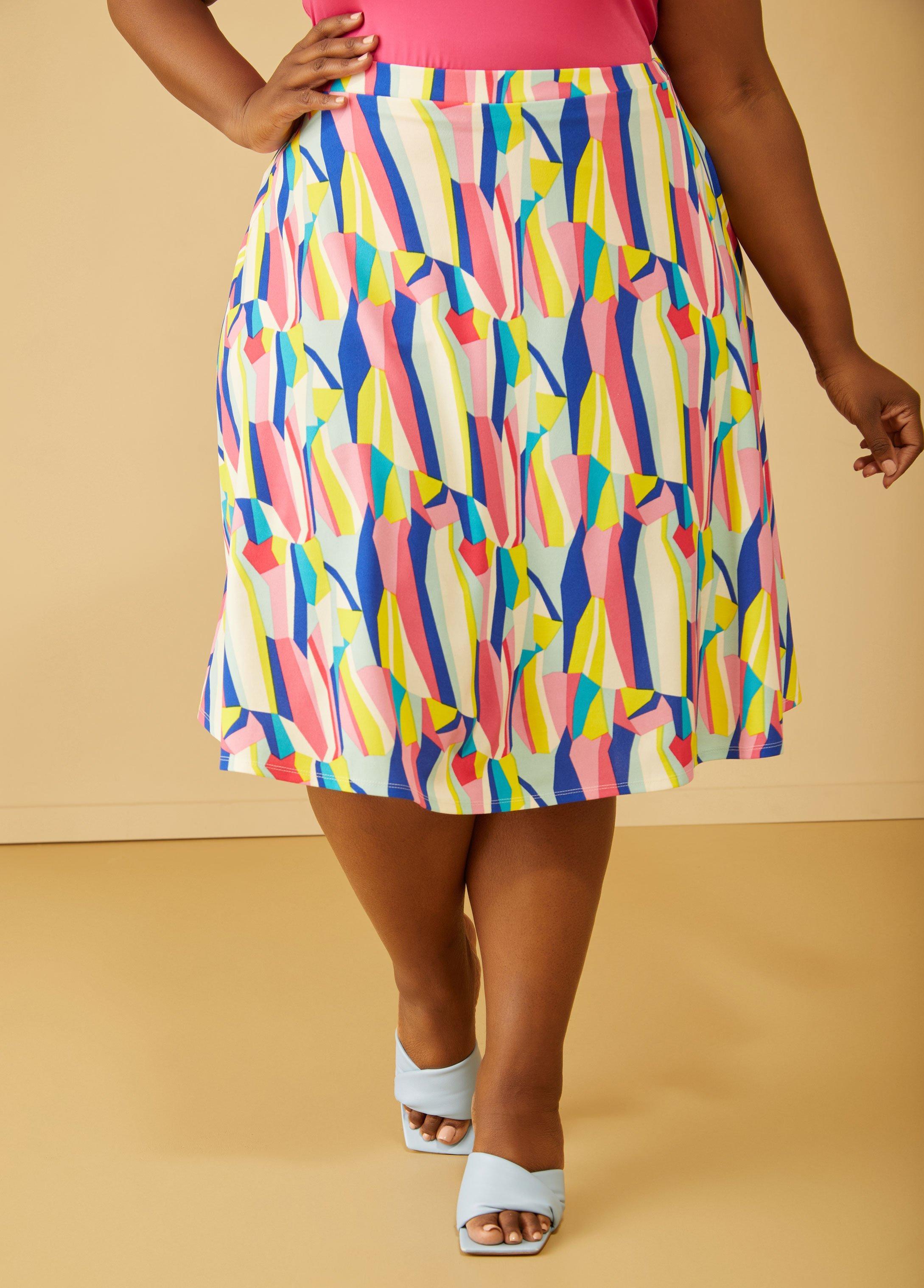 Plus Size Geo Print Midi Skirt Ashley Stewart product image