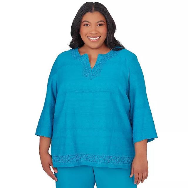 Plus Size Alfred Dunner Lace Texture Notched Top, Womens Blue Product Image