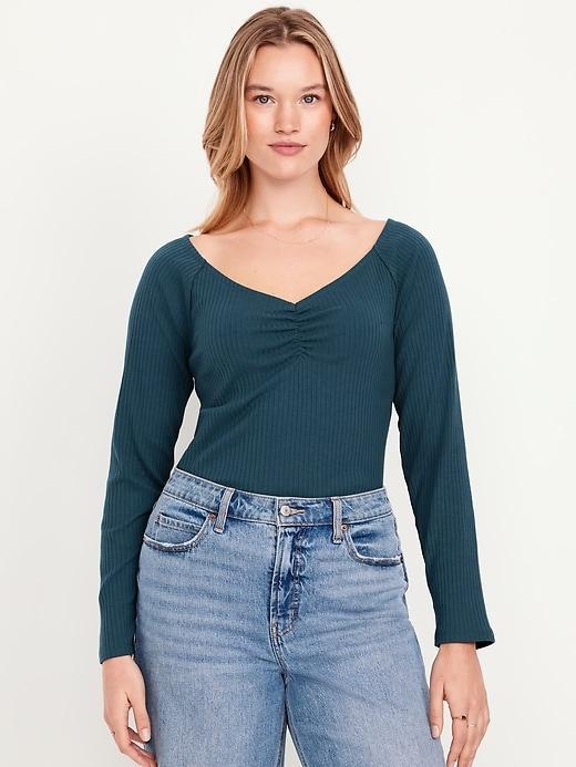 Cinched Rib-Knit Top Product Image