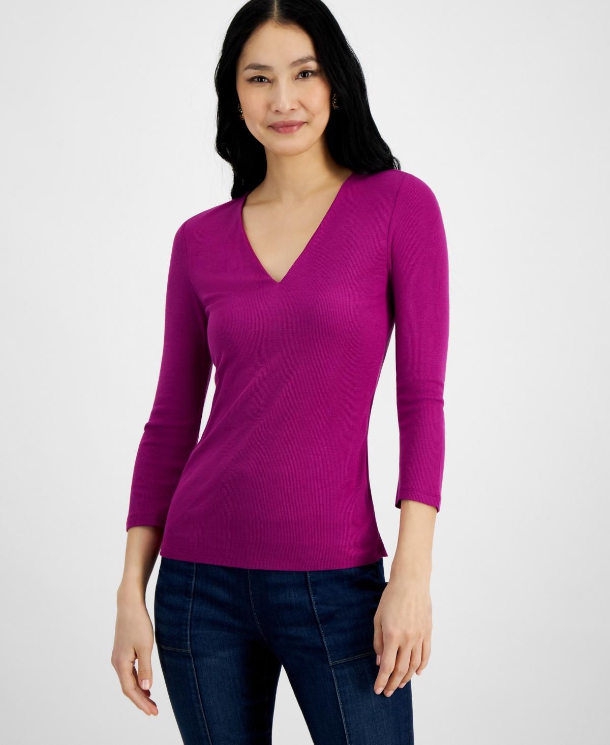 I.n.c. International Concepts Womens Ribbed Top, Created for Macys Product Image