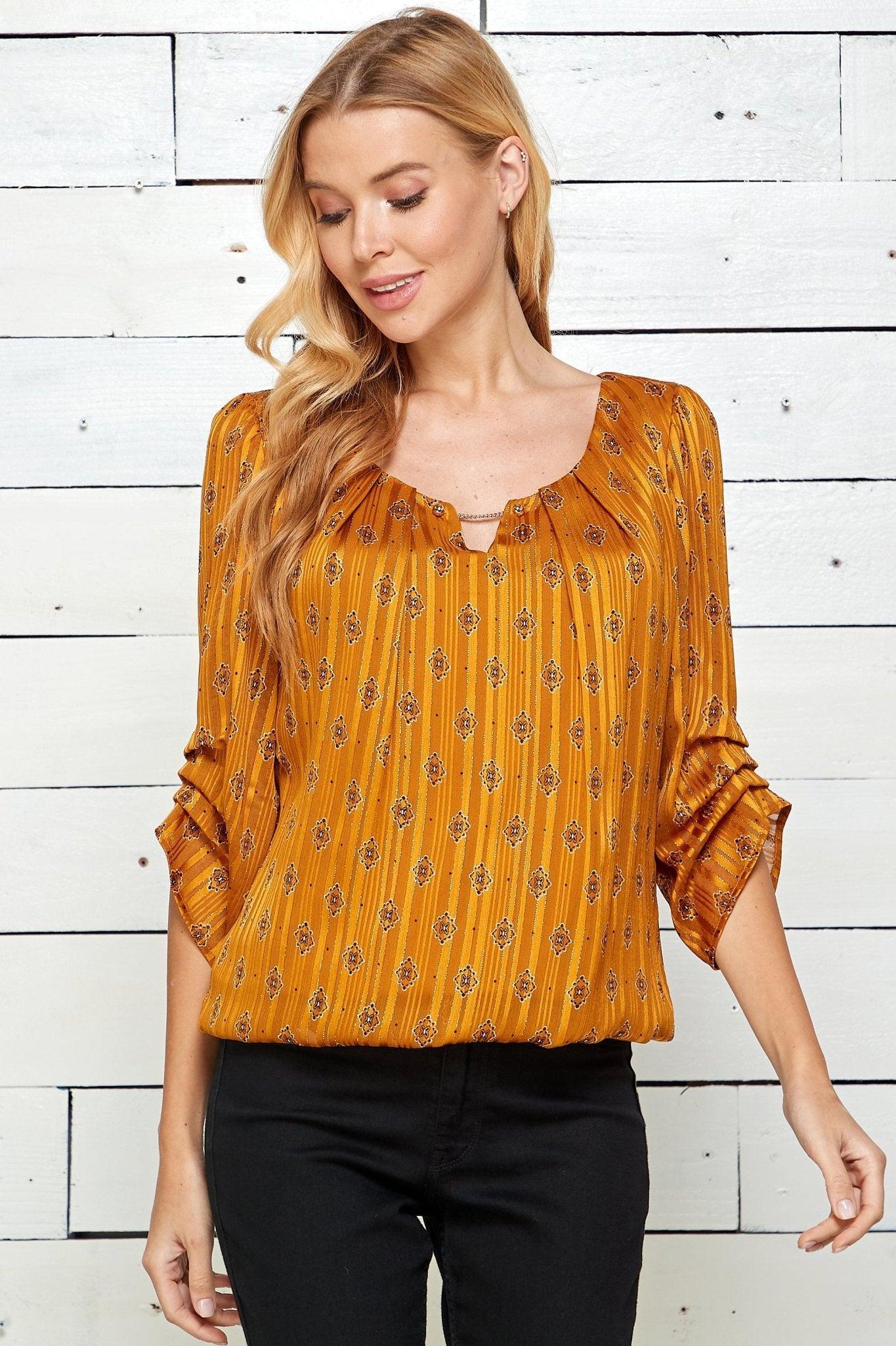 Orange 3/4 Sleeve Bubble Blouse Female Product Image