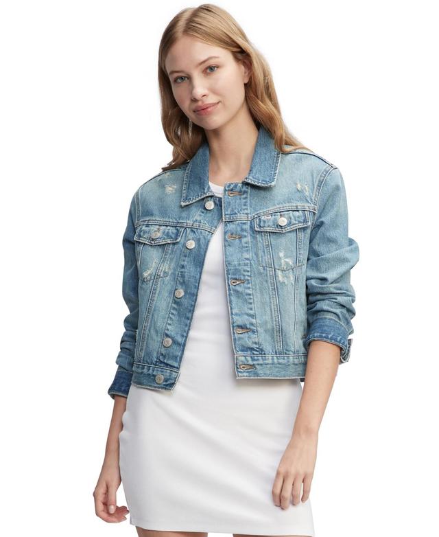 Tommy Jeans Womens Izzie Slim-Fit Distressed Denim Jacket Product Image