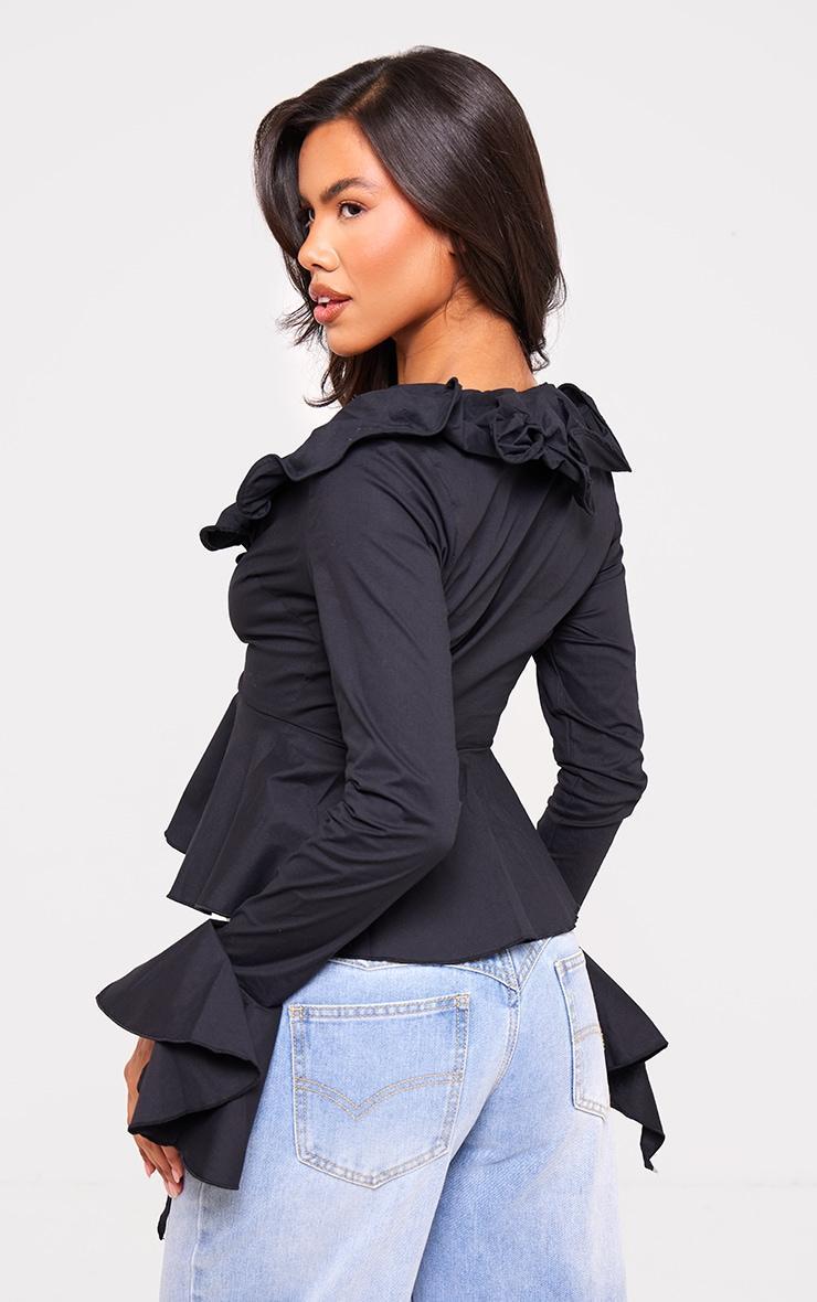 Black Flare Sleeve Ruffle Bust Shirt Product Image