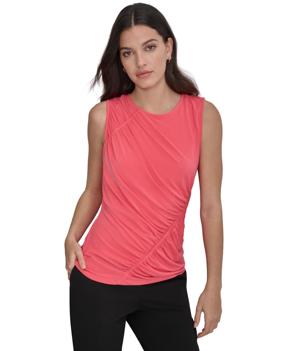 Dkny Womens Crewneck Sleeveless Side-Ruched Knit Top Product Image