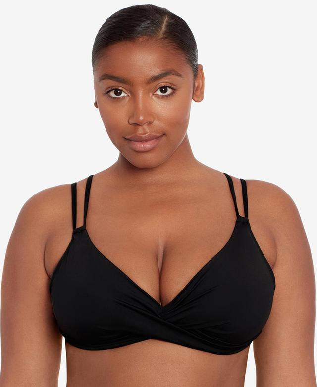 LAUREN Ralph Lauren Beach Club Solid Double Strap Twist Underwire Bra (Black) Women's Swimwear Product Image