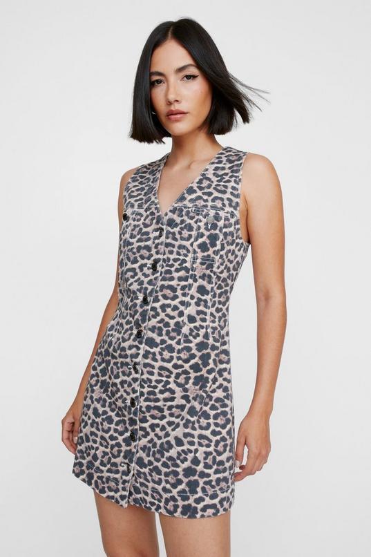 Denim Leopard Print Sleeveless Dress Product Image