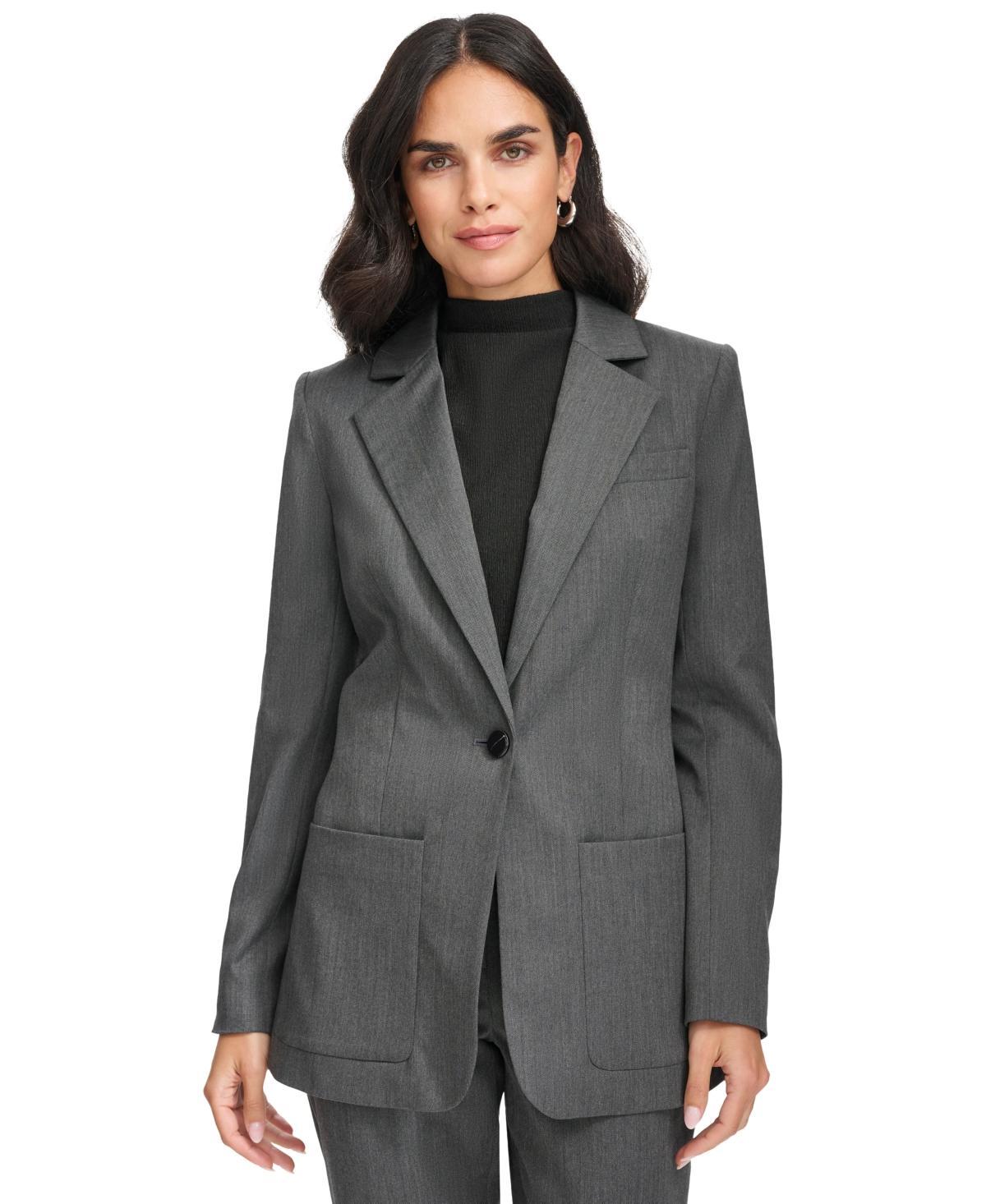 Calvin Klein Womens Herringbone One-Button Blazer Product Image