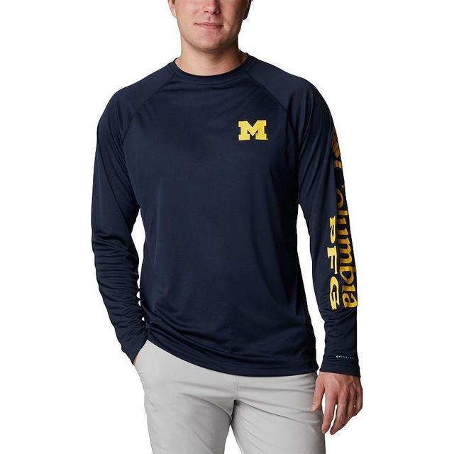 Mens Columbia Michigan Wolverines Terminal Tackle Omni-Shade Raglan Long Sleeve T-Shirt Blue Product Image