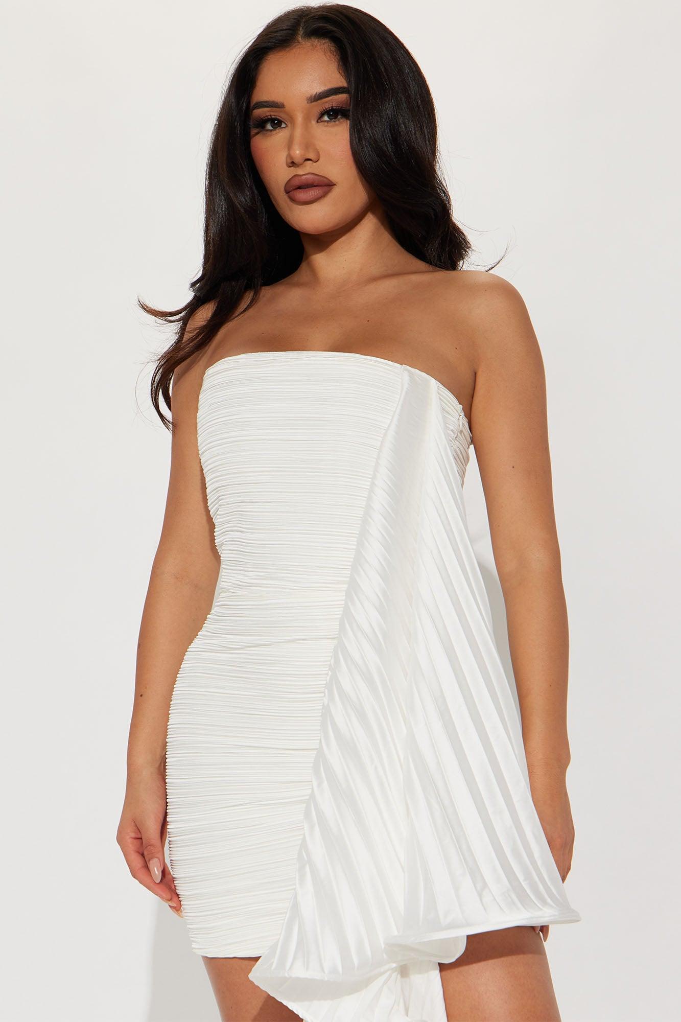 Angel Aura Pleated Mini Dress - White Product Image