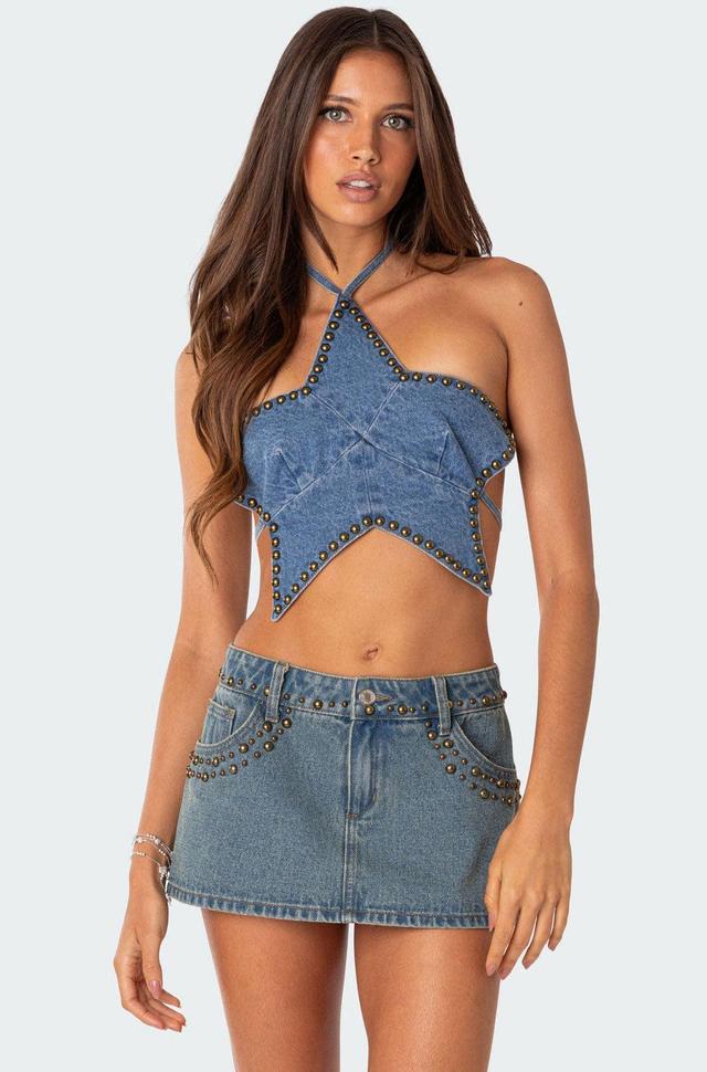 Starlet Studded Denim Crop Top Product Image