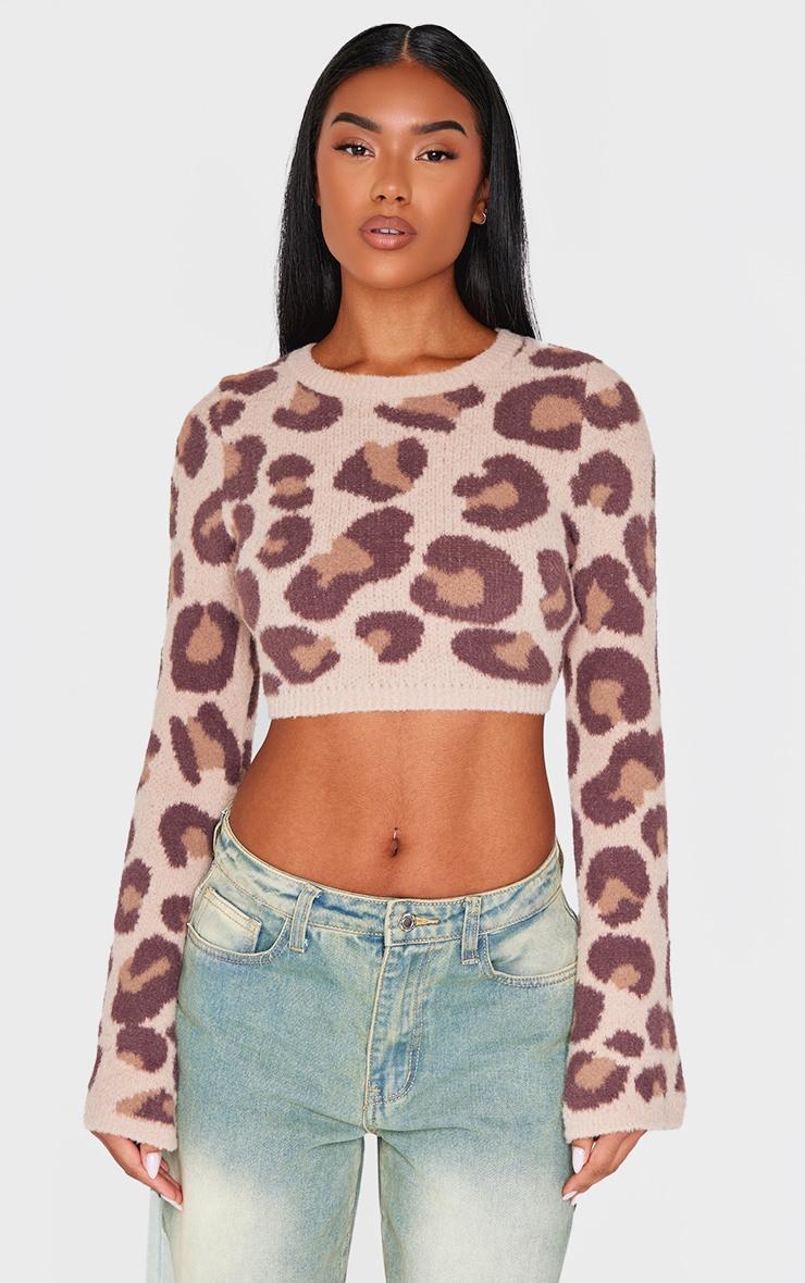 Leopard Soft Knit Open Back Sweater Product Image