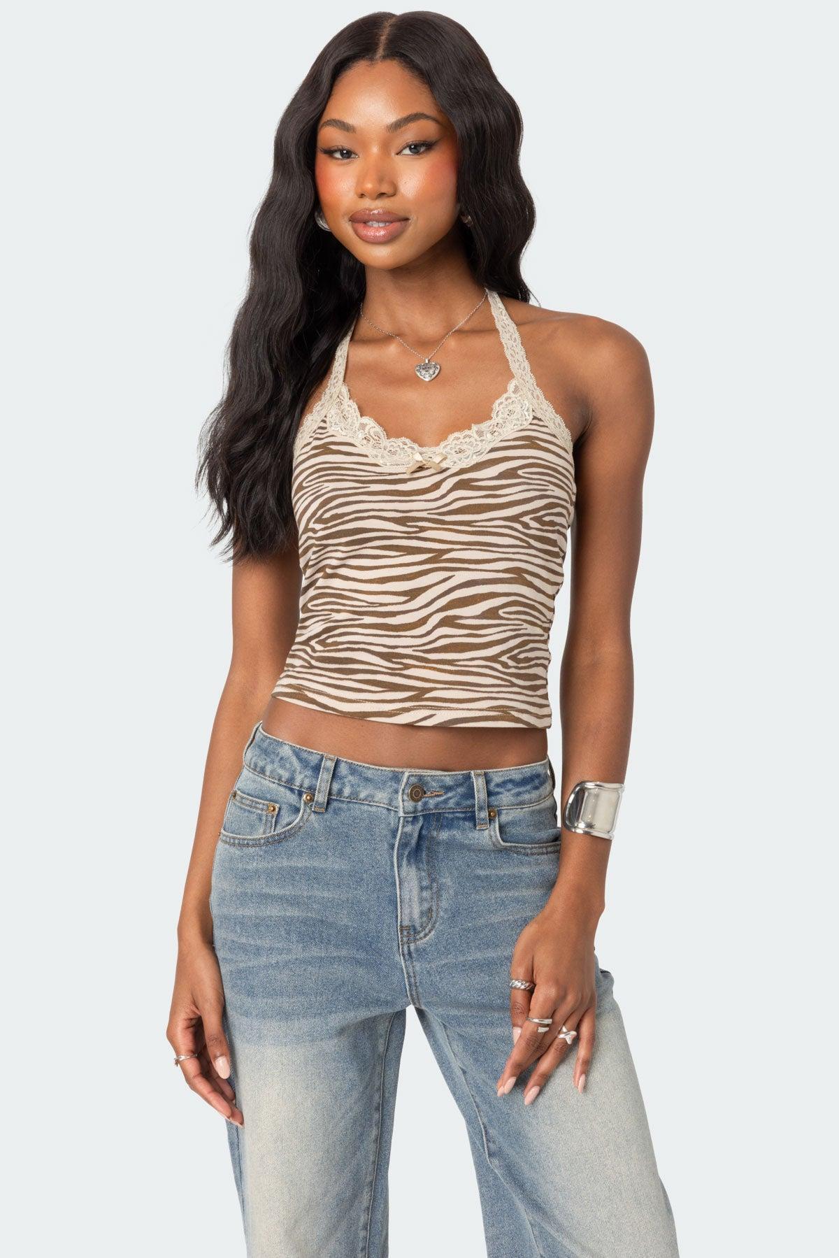 Zebra Printed Halter Top Product Image