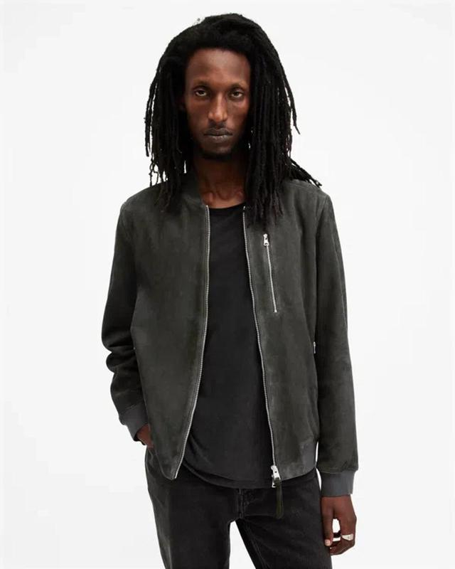 ALLSAINTS Kemble Suede Bomber Jacket In Grange Green Product Image