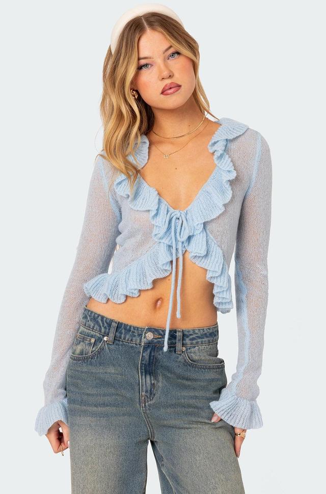 Ryleigh Ruffled Tie Front Cardigan Product Image