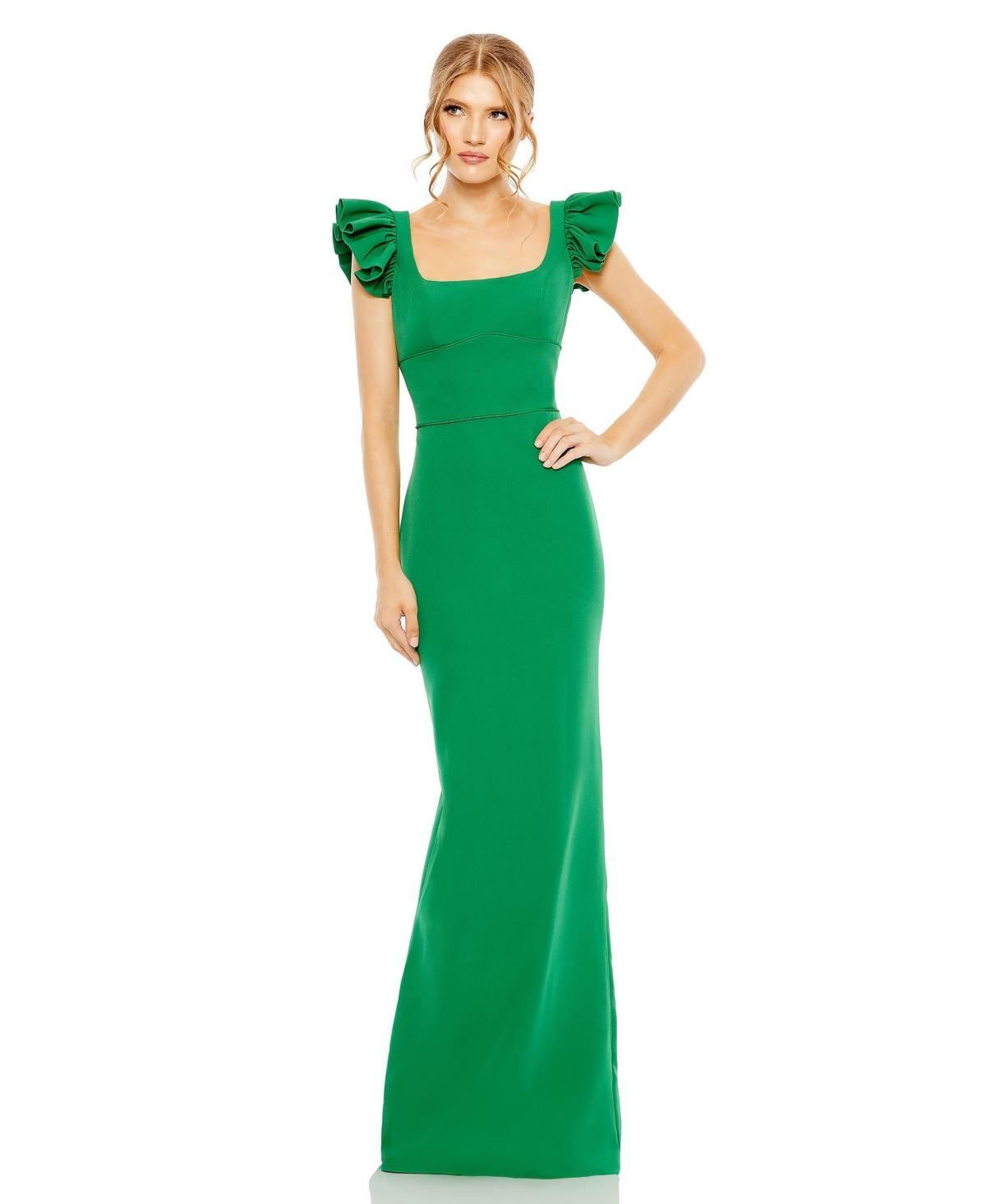 Womens Ruffled Cap-Sleeve Column Gown Product Image