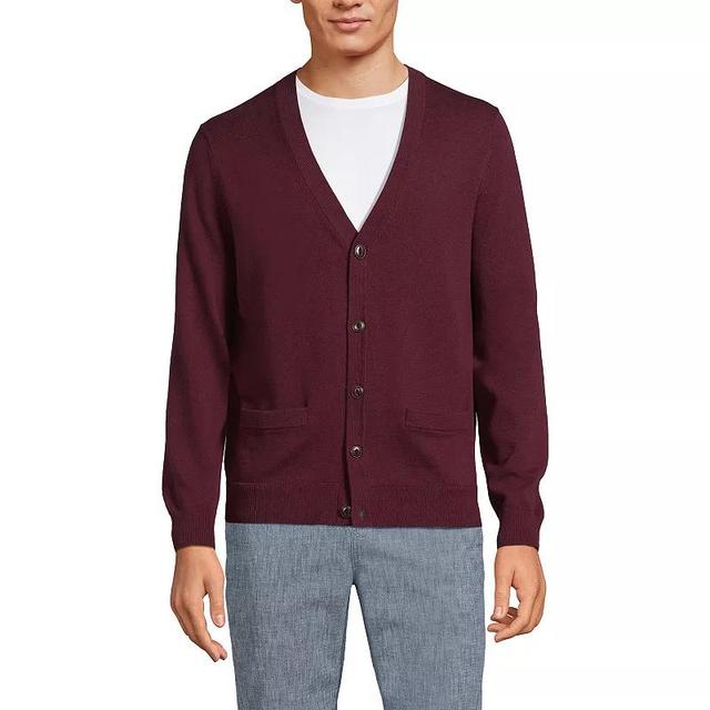 Mens Lands End Fine Gauge Cotton Cardigan Sweater Royal Red Product Image