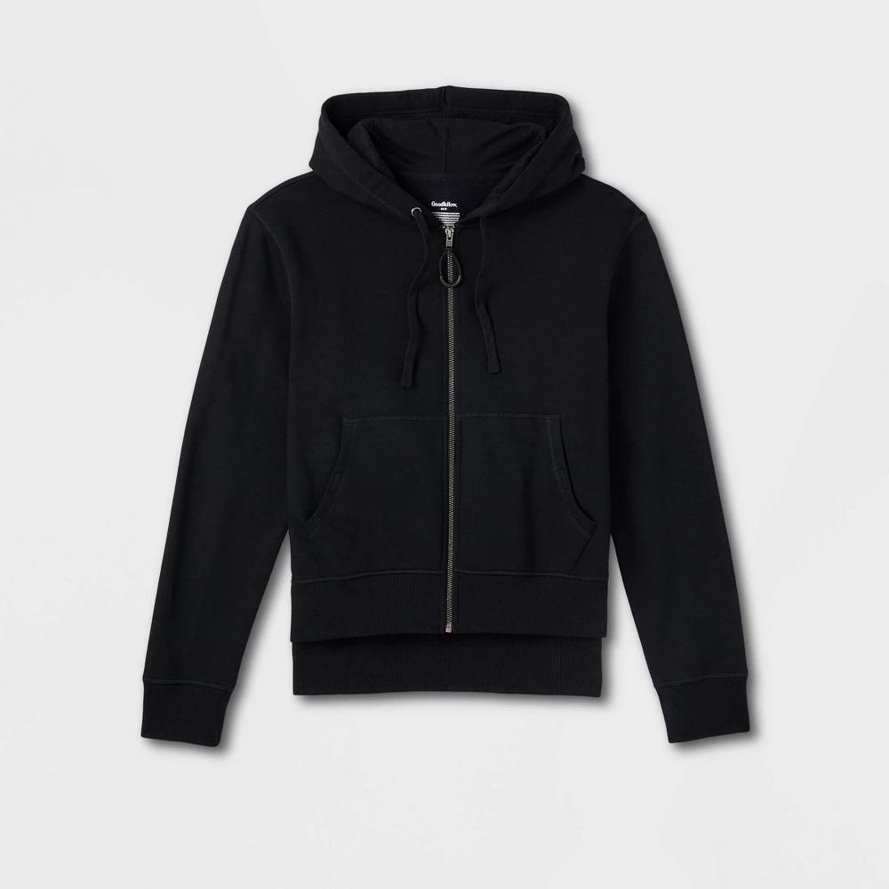 Mens Adaptive Hooded Relaxed Fleece Zip-Up Sweatshirt - Goodfellow & Co Black L Product Image