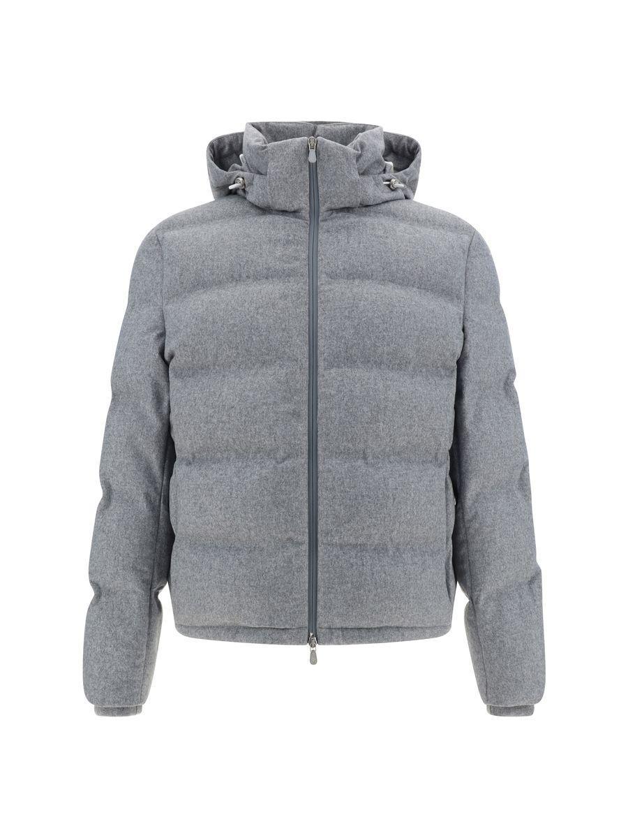 Quilted Hooded Down Jacket In Light Grey Product Image