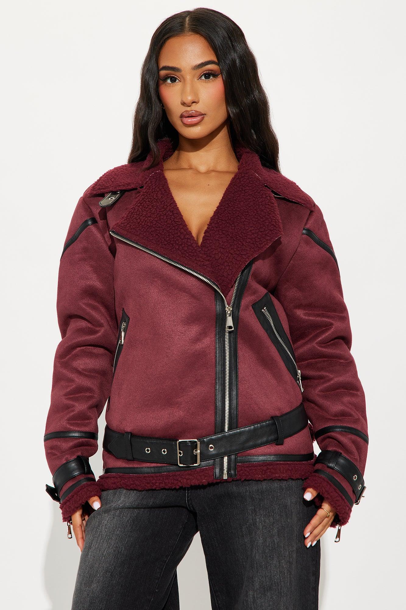 Valerie Faux Suede Moto Jacket - Burgundy Product Image