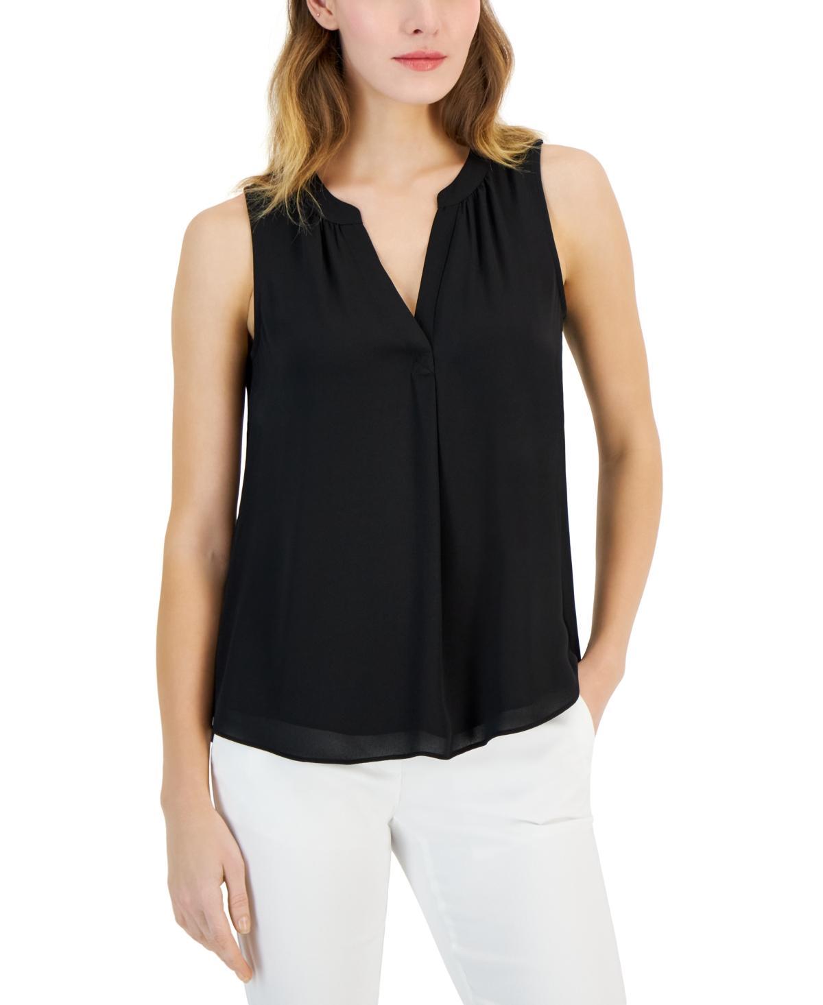 T Tahari Womens Split-Neck Sleeveless Top Product Image