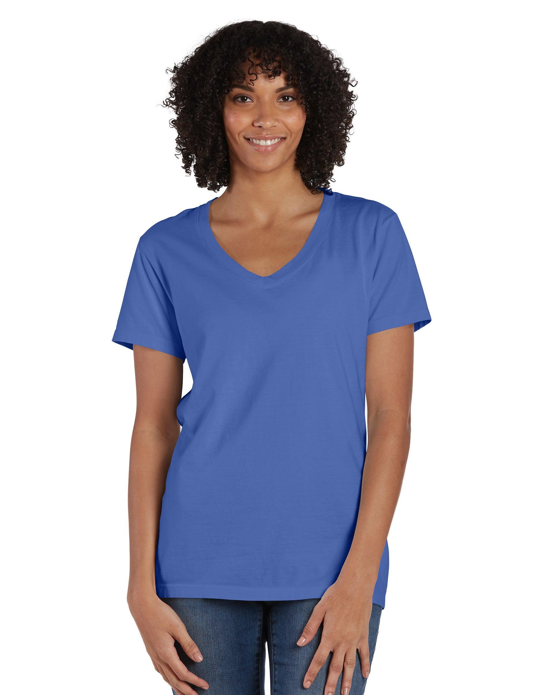 Hanes Womens Garment Dyed V-Neck T-Shirt Soothing Blue 3XL Product Image