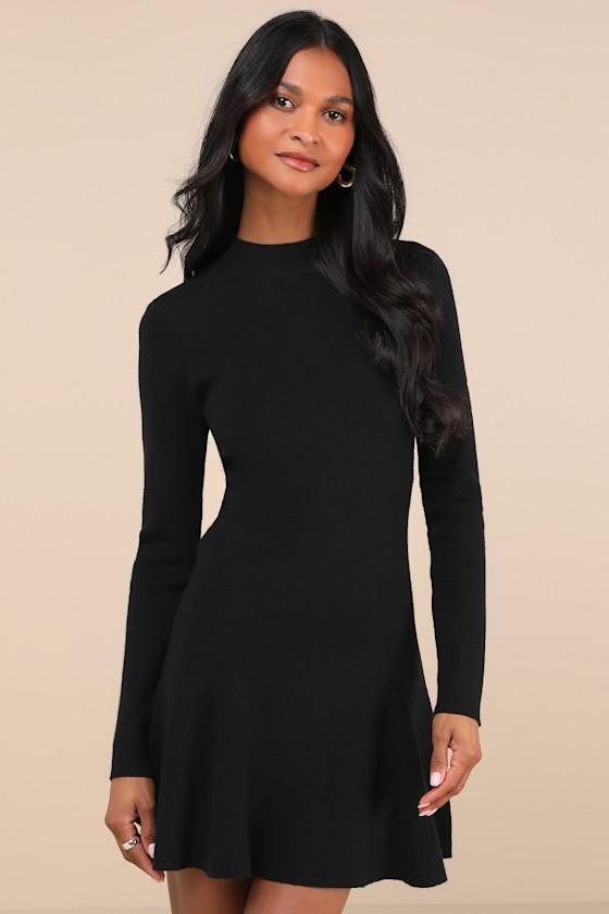 Adorable Intentions Black Mock Neck A-Line Mini Sweater Dress product image