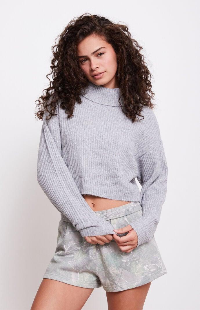 Womens Easy Cropped Turtleneck Sweater Product Image