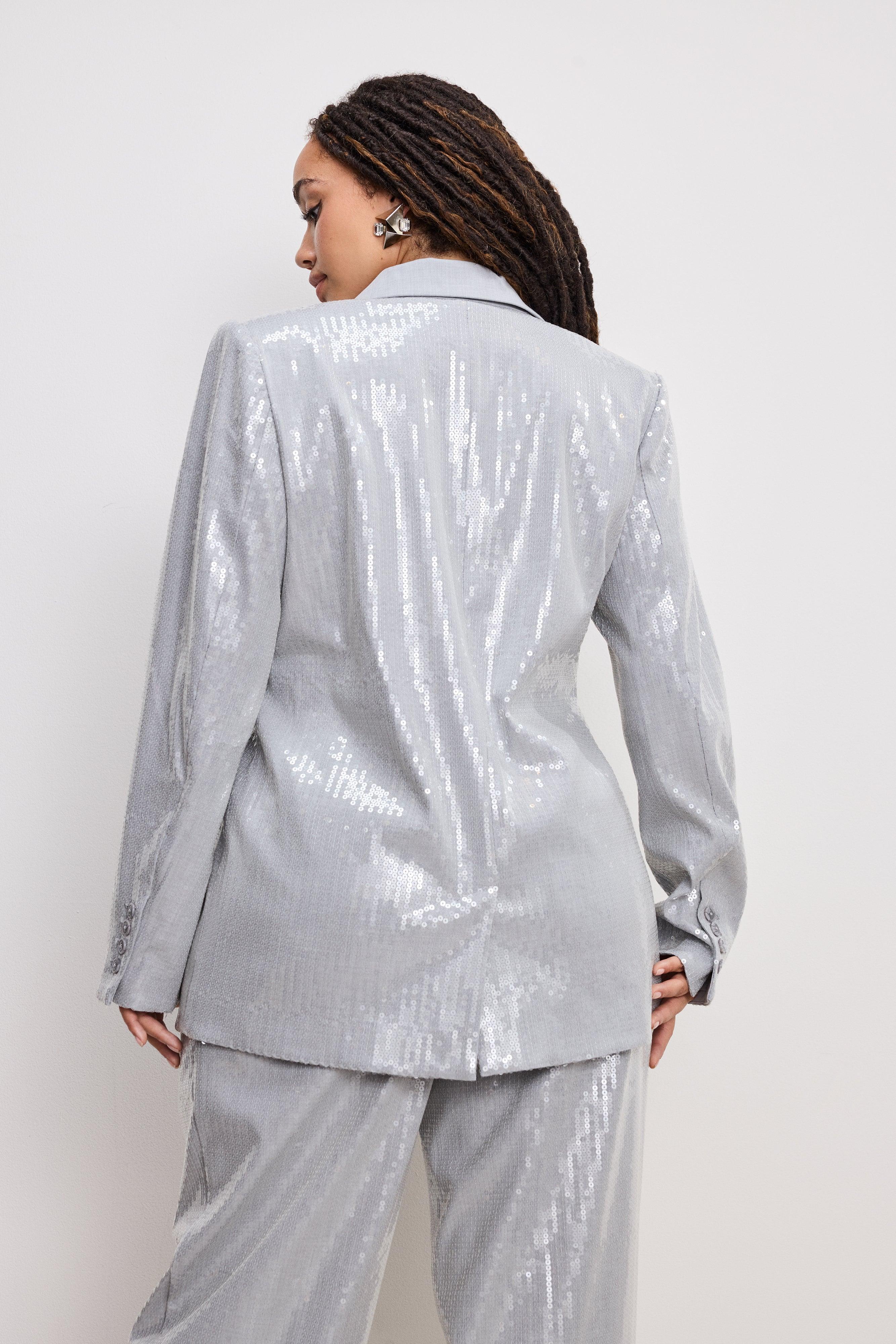 SEQUIN OVERSIZED BLAZER | HEATHER GREY001 Product Image