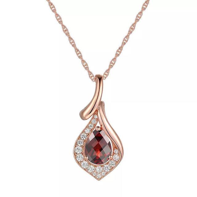 14k Rose Gold Over Silver Garnet & Lab-Created White Sapphire Pendant Necklace, Womens Pink Tone Product Image