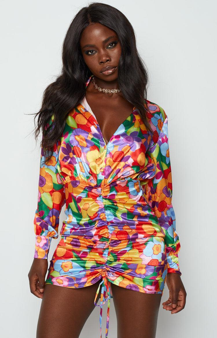 Lover Satin Shirt Dress Multi Floral Product Image