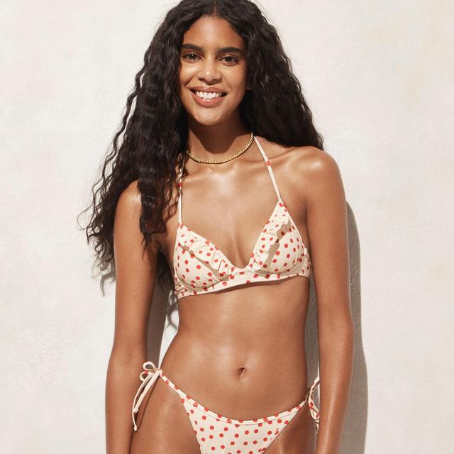 Ruffle underwire bikini top in red dot print Product Image