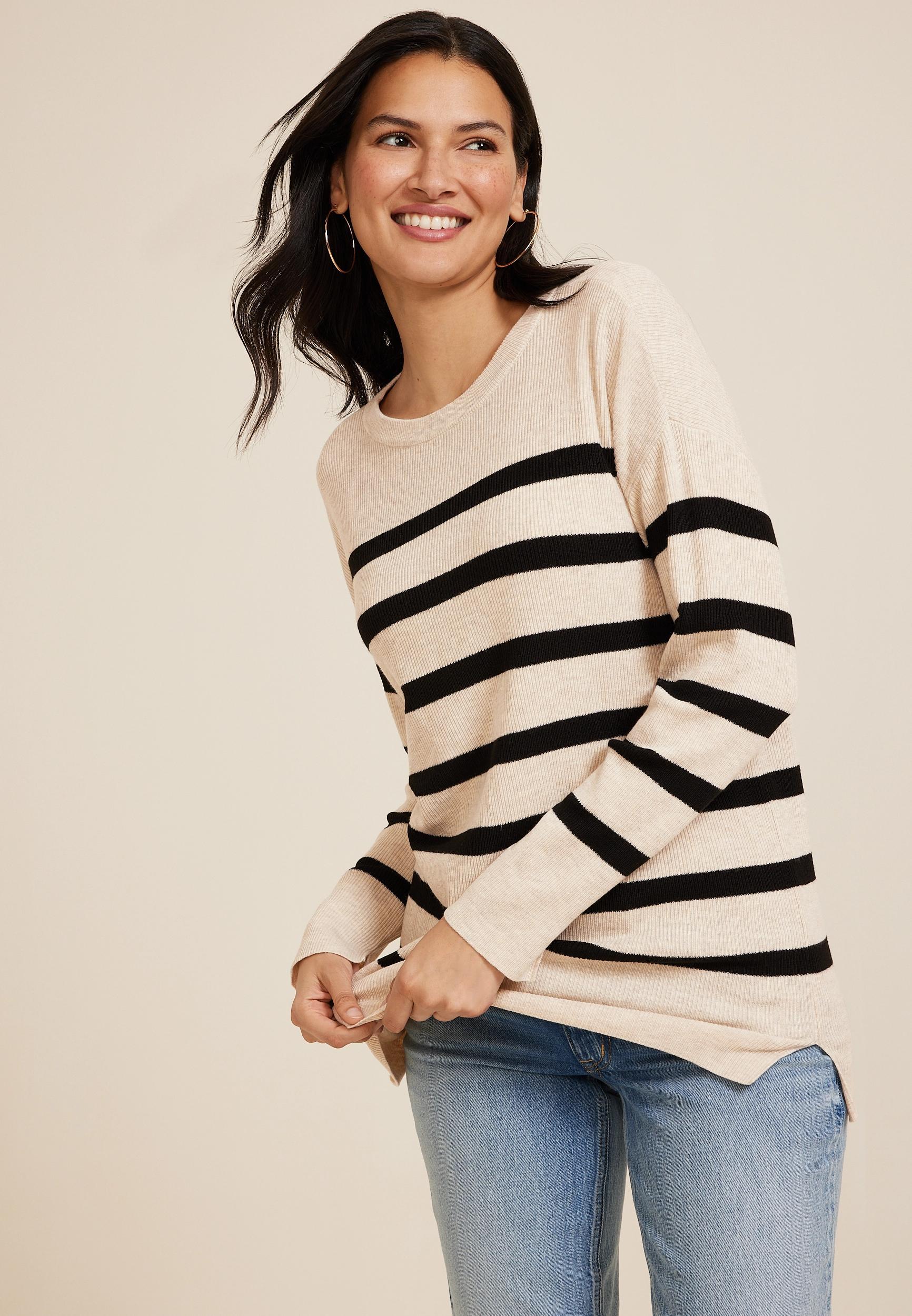 Striped Side Split Tunic Sweater Product Image