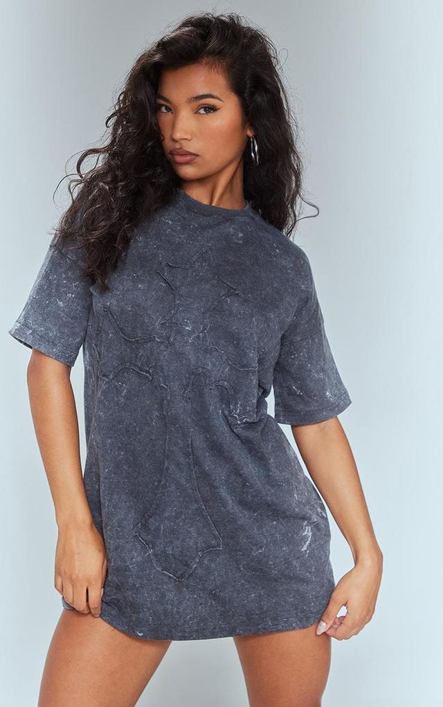 Grey Acid Wash Cross Applique T Shirt Dress Product Image