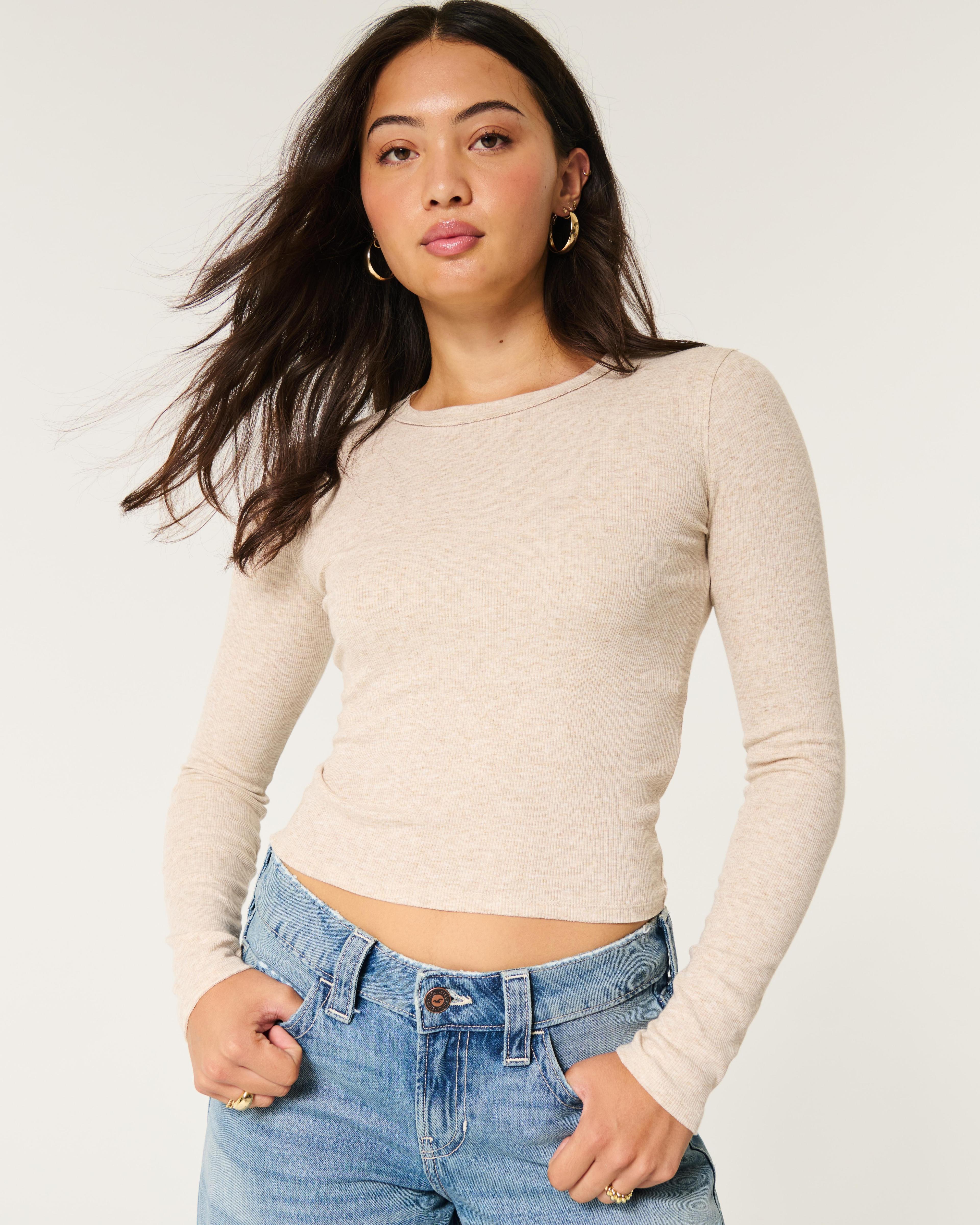 Ribbed Long-Sleeve Crew Top Product Image