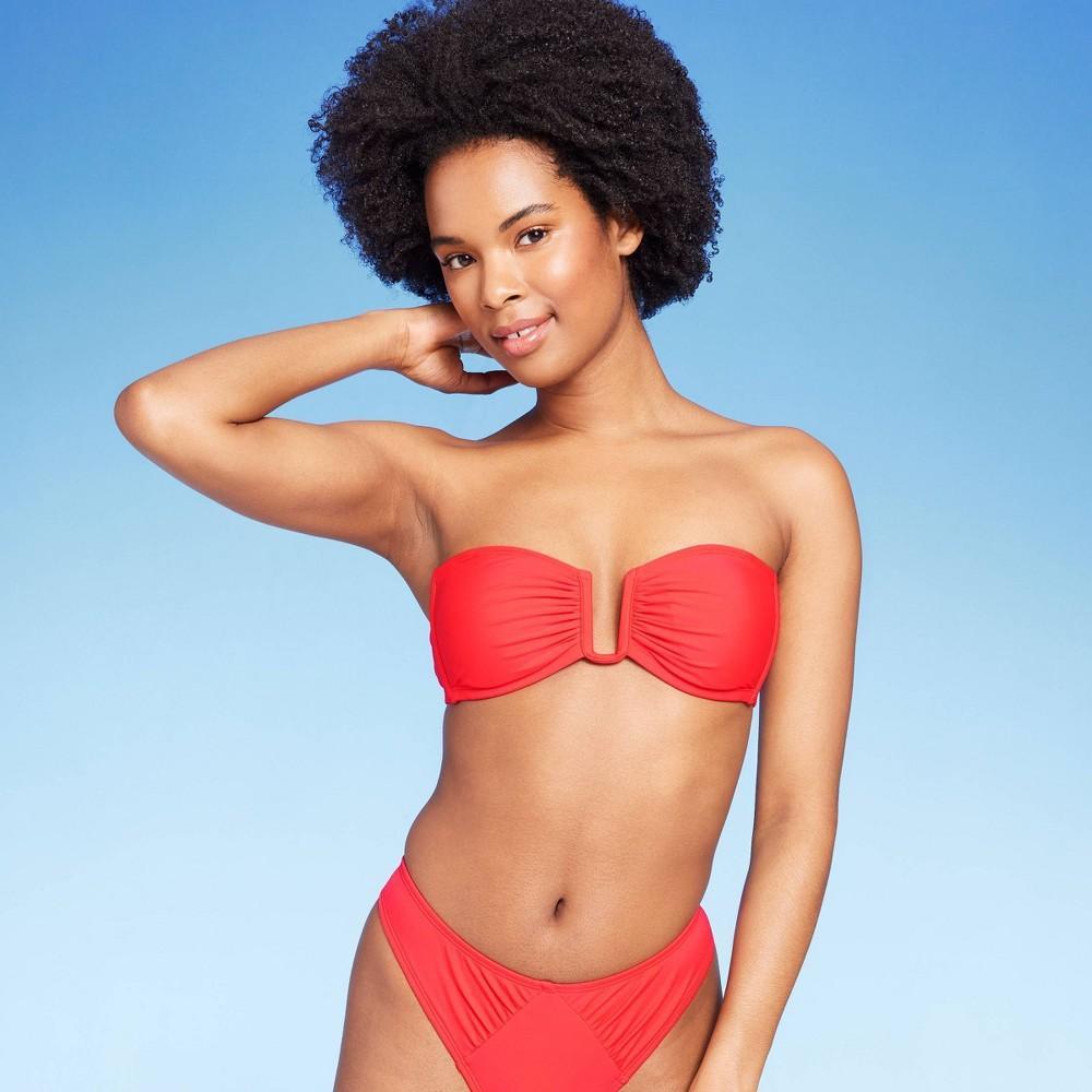 Womens Center Front U-Wire Bandeau Bikini Top - Wild Fable Red XXS Product Image