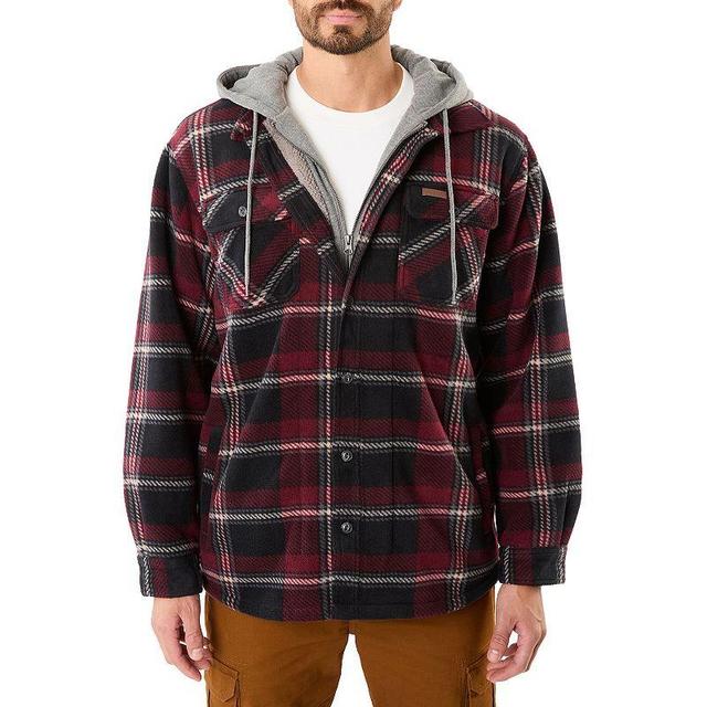 Mens Smiths Workwear Plaid Sherpa-Lined Microfleece Hooded Shirt Jacket Red Product Image