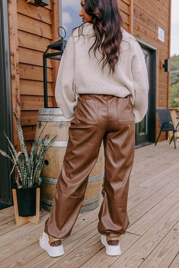 The Aubrey High Waist Faux Leather Pants In Chocolate Product Image