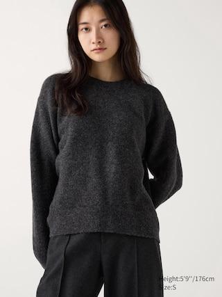 Womens Souffle Crew Neck Sweater Dark Gray XS UNIQLO US Product Image