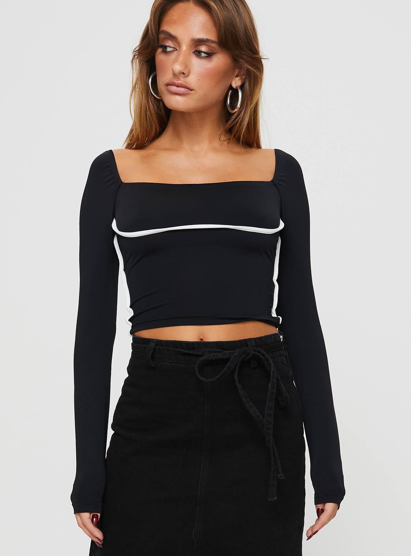 Maidenwell Contrast Long Sleeve Top Black Product Image