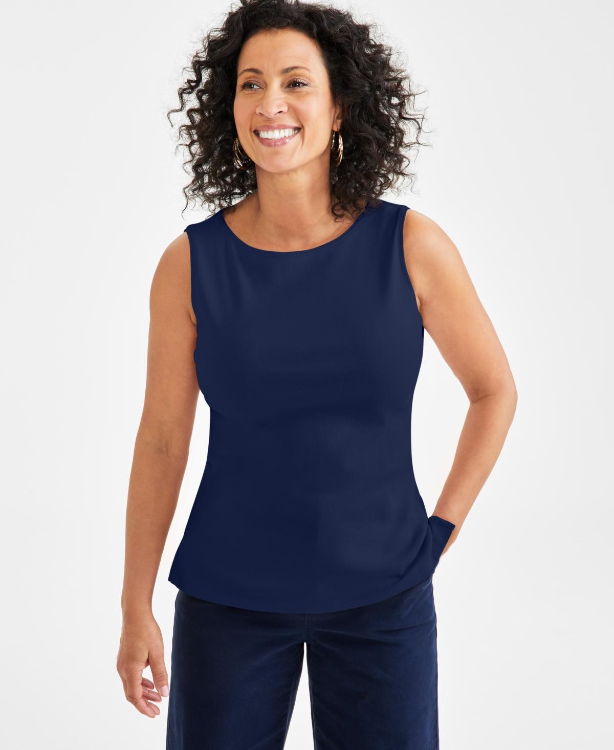 Women's Cotton Boat-Neck Sleeveless Top, Created for Macy's Product Image