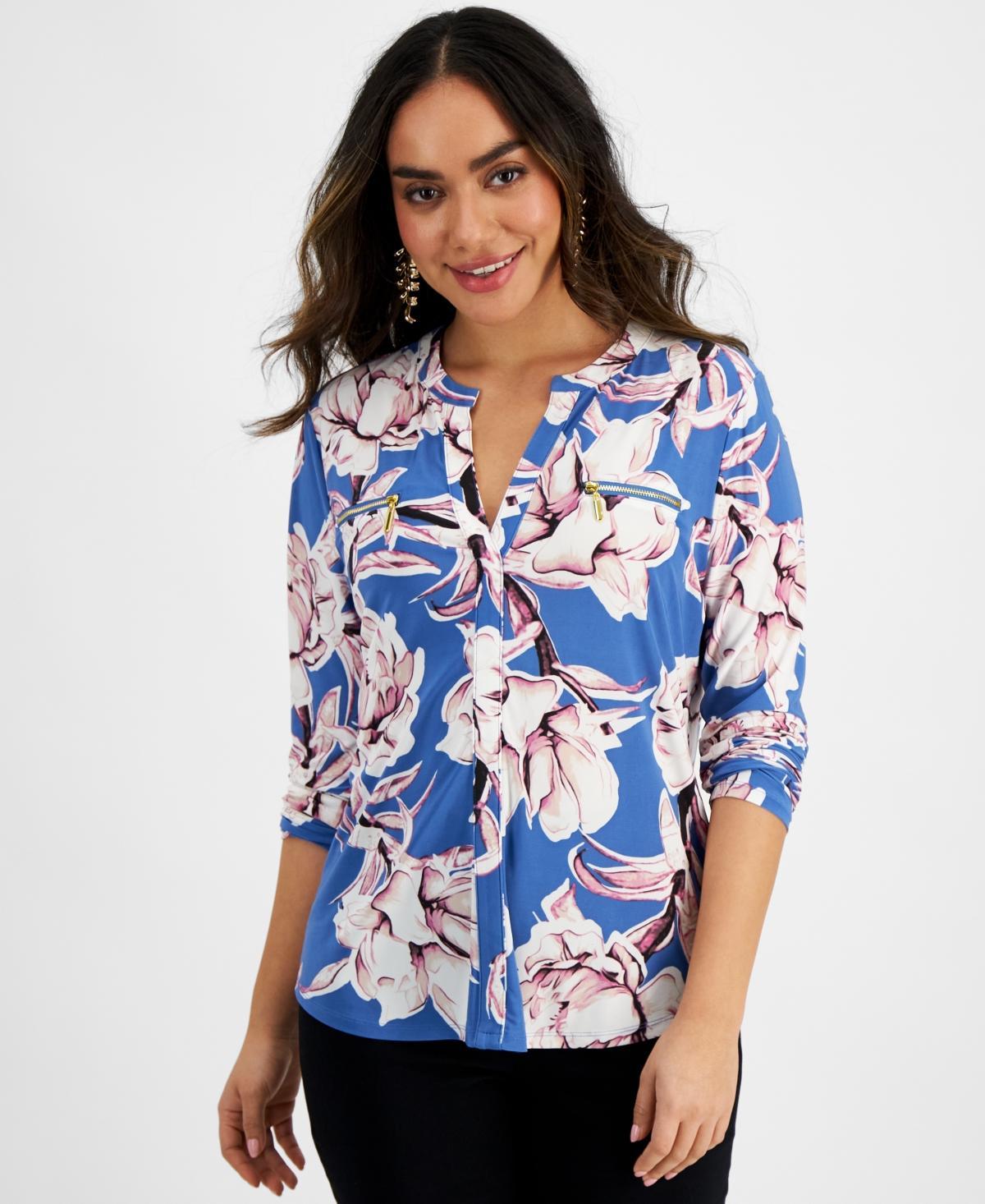 I.n.c. International Concepts Womens Print Zip-Pocket Top, in Regular & Petite, Created for Macys Product Image