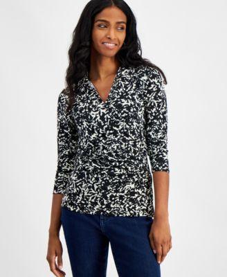 Macy's Petite Printed Surplice-Collar Top Product Image