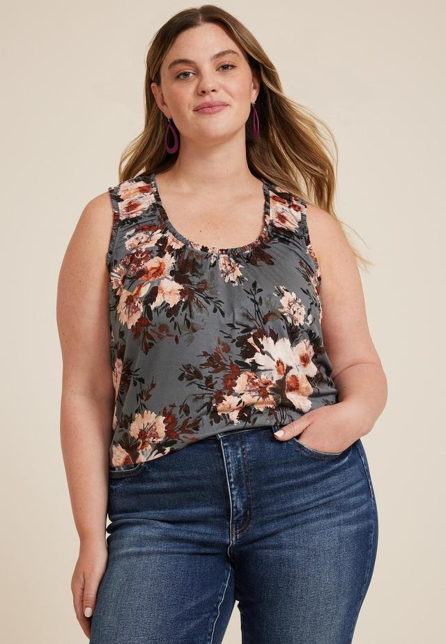 Maurices 1X Plus Size Womens Ruffle Trim Floral Tank Top Product Image