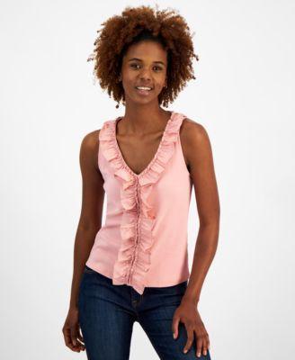 Nautica Jeans Womens Cotton Mixed-Media Ruffled Tank Top Product Image